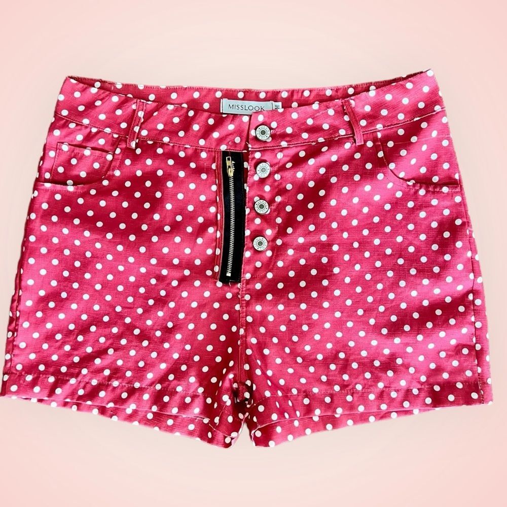 MISSLOOK Red & White Polka Dot Button Fly Shorts |Women’s M